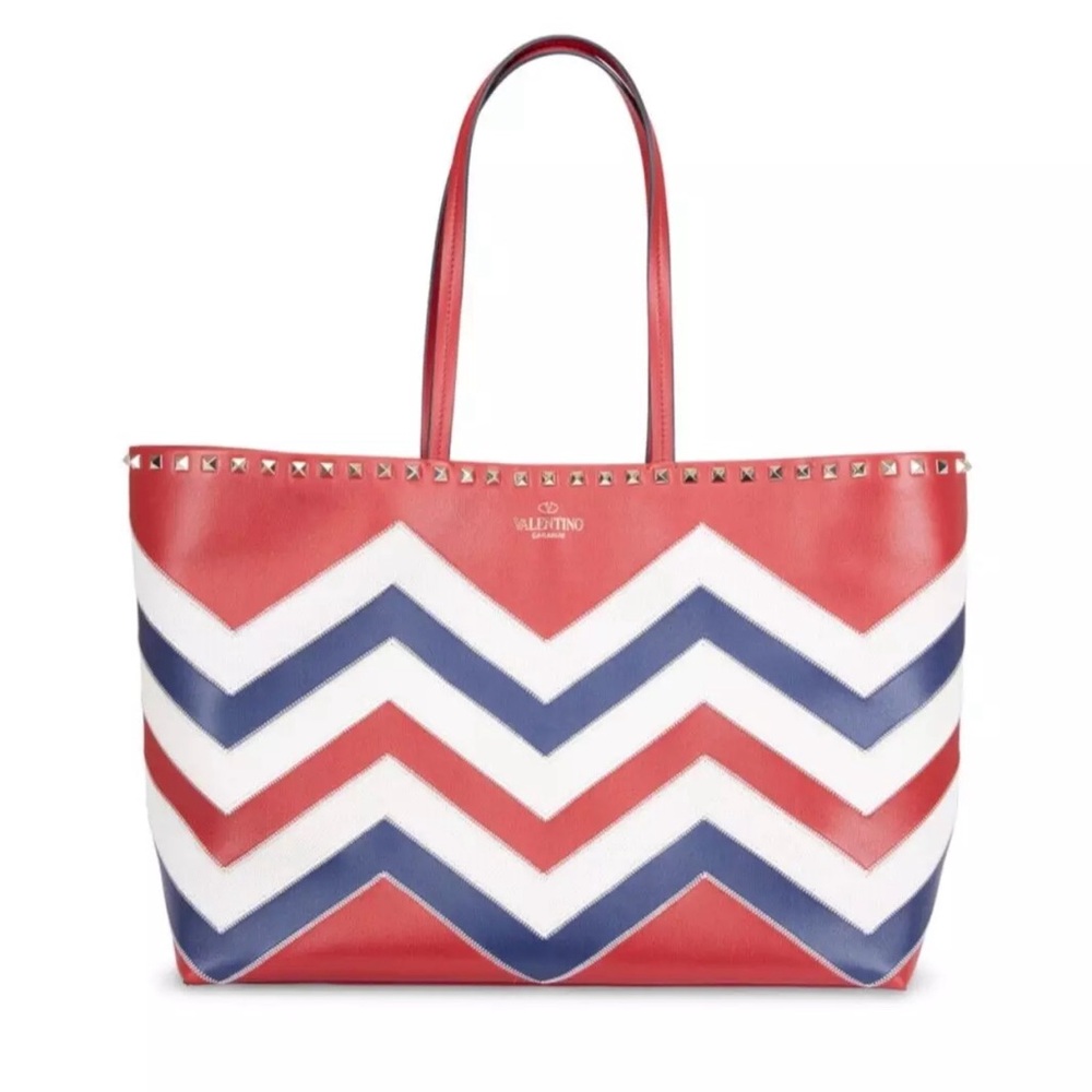 NWT Valentino Garavani Rockstud Multicolor Chevron Tote
